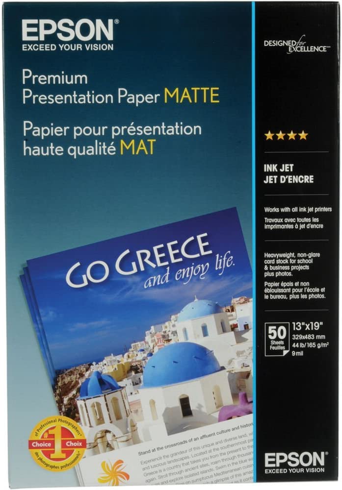 Epson Premium Presentation Paper Matte (13x19 Inches, 50 Sheets) (S041263) White