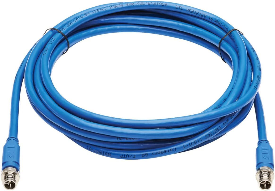 Tripp Lite M12 X-Code Cat6a Shielded Ethernet Cable, 10G F/UTP CMR-LP (M/M), IP68, 60W Power Over Ethernet, Blue, 32.8 Feet / 10 Meters, (NM12-6A1-10M-BL) M12 Cable 32.8 ft / 10M