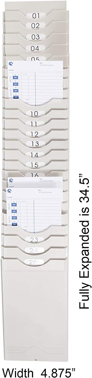 Pyramid Time Systems 400-X Expanding Time Card Rack, expands to up to 25 Time Cards, Made of Lightweight, Durable Plastic, Includes self-Adhesive Number Labels for assigning Card Slots, Grey