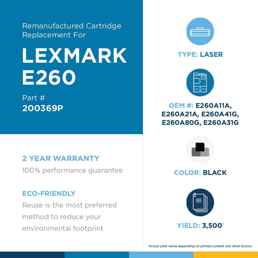 Clover imaging group Clover Remanufactured Toner Cartridge Replacement for Lexmark E260/E360/E460/E462 | Black Black 3,500