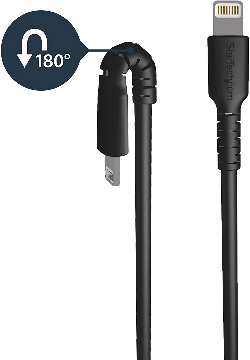 StarTech.com 6 Foot (2m) Durable Black USB-A to Lightning Cable - Heavy Duty Rugged Aramid Fiber USB Type A to Lightning Charger/Sync Power Cord - Apple MFi Certified iPad/iPhone 12 (RUSBLTMM2MB) Black 2m