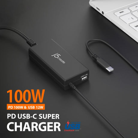 J5 create j5create USB Type C PD 100W Fast Charger for MacBook Pro, Chromebook, Laptop, Notebook, Tablet, Android, iPhone, iPad Pro, Smart Phone (JUP2290)