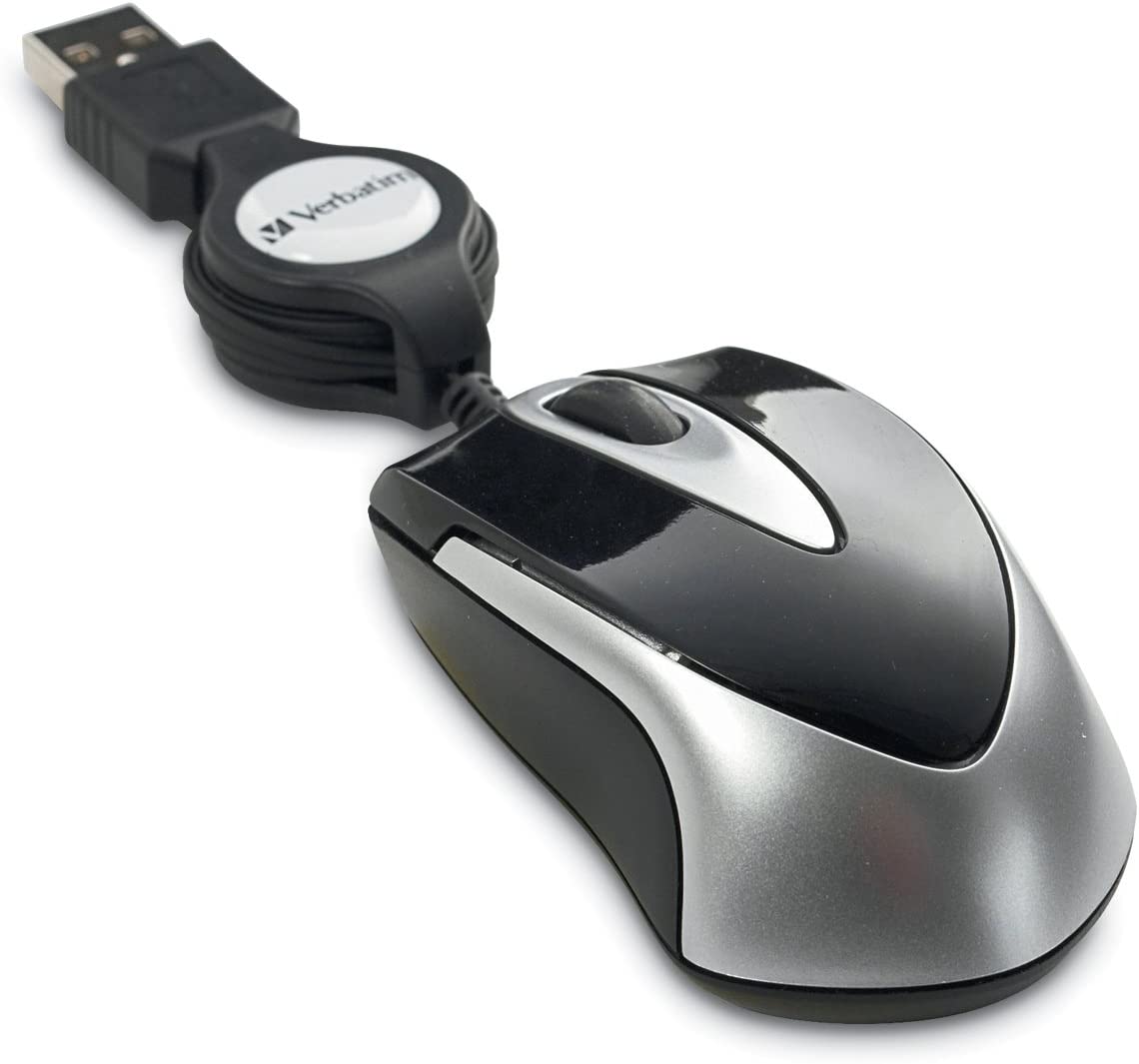 Verbatim USB Corded Mini Travel Optical Wired Mouse for Mac and PC - Metro Series Black