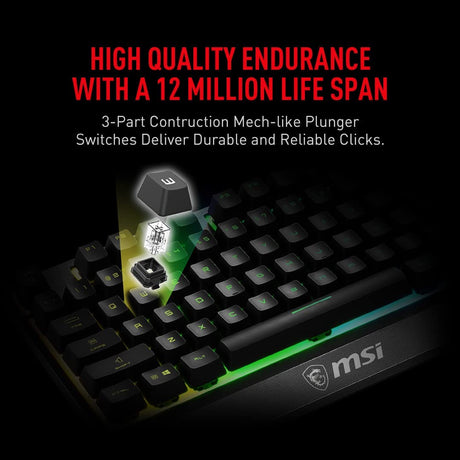MSI Vigor GK30 RGB Gaming Keyboard, 6-Zone RGB Lighting, Water Repellent &amp; Splash-Proof, Mechanical-Like Plunger Switches