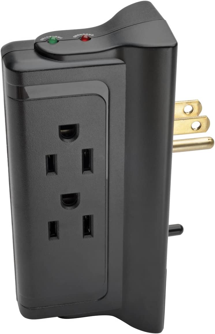 Tripp Lite 4 Side Mounted Outlet Surge Protector Power Strip, Direct Plug In, Black, $25,000 INSURANCE (TLP4BK)