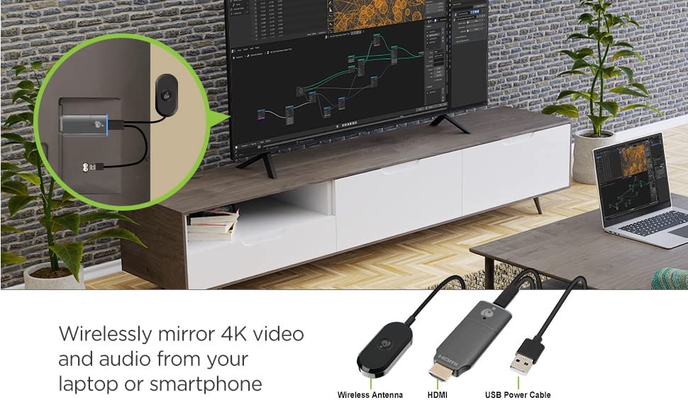 IOGEAR HDMI Wireless Video 4K Screen Sharing Adapter - 4K@30Hz - Wireless 2.4/5GHz w/ WPA-2 Security - Up to 30Ft - Low Latency - Phone/Tablet/PC - Win Mac OS iOS Android Chrome - GWAVR4K