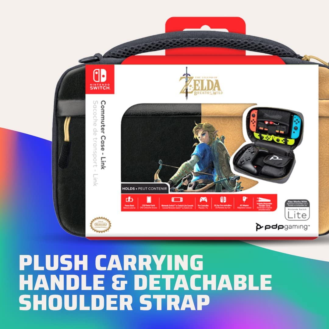 PDP Gaming Officially Licensed Switch Commuter Case - Zelda Breath of the WIld - Semi-Hardshell Protection - Protective PU Leather - Holds 14 Games - Works with Switch OLED &amp; Lite - Perfect for Travel