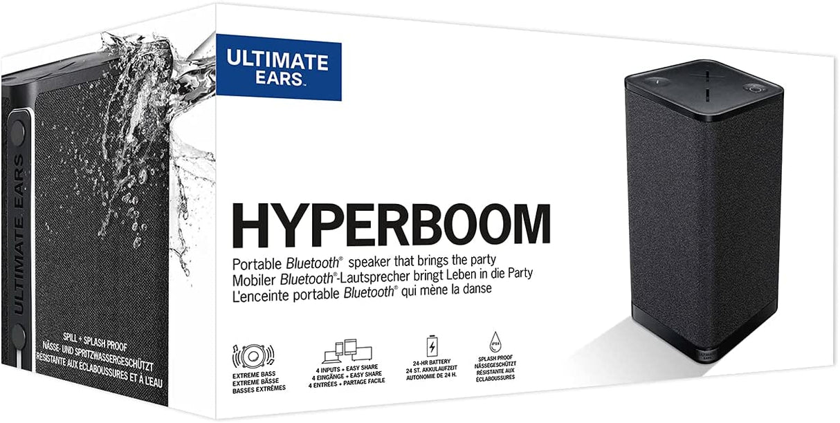 Ultimate Ears Hyperboom Portable &amp; Home Wireless Bluetooth Speaker, Loud Speaker, Big Bass, Water resistant IPX4, 150 Ft Range – Black Black Speaker