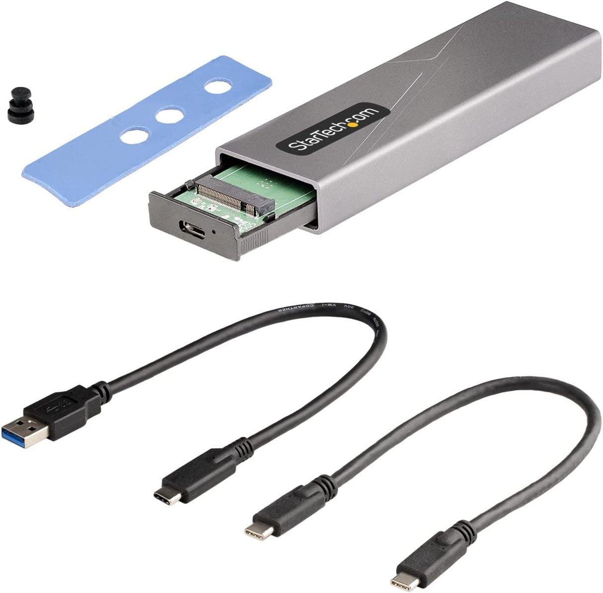StarTech.com USB-C 10Gbps to M.2 NVMe or M.2 SATA SSD Enclosure - Tool-free External M.2 PCIe/SATA NGFF SSD Aluminum Case - USB Type-C&amp;A Host Cables - Supports 2230/2242/2260/2280 (M2-USB-C-NVME-SATA)