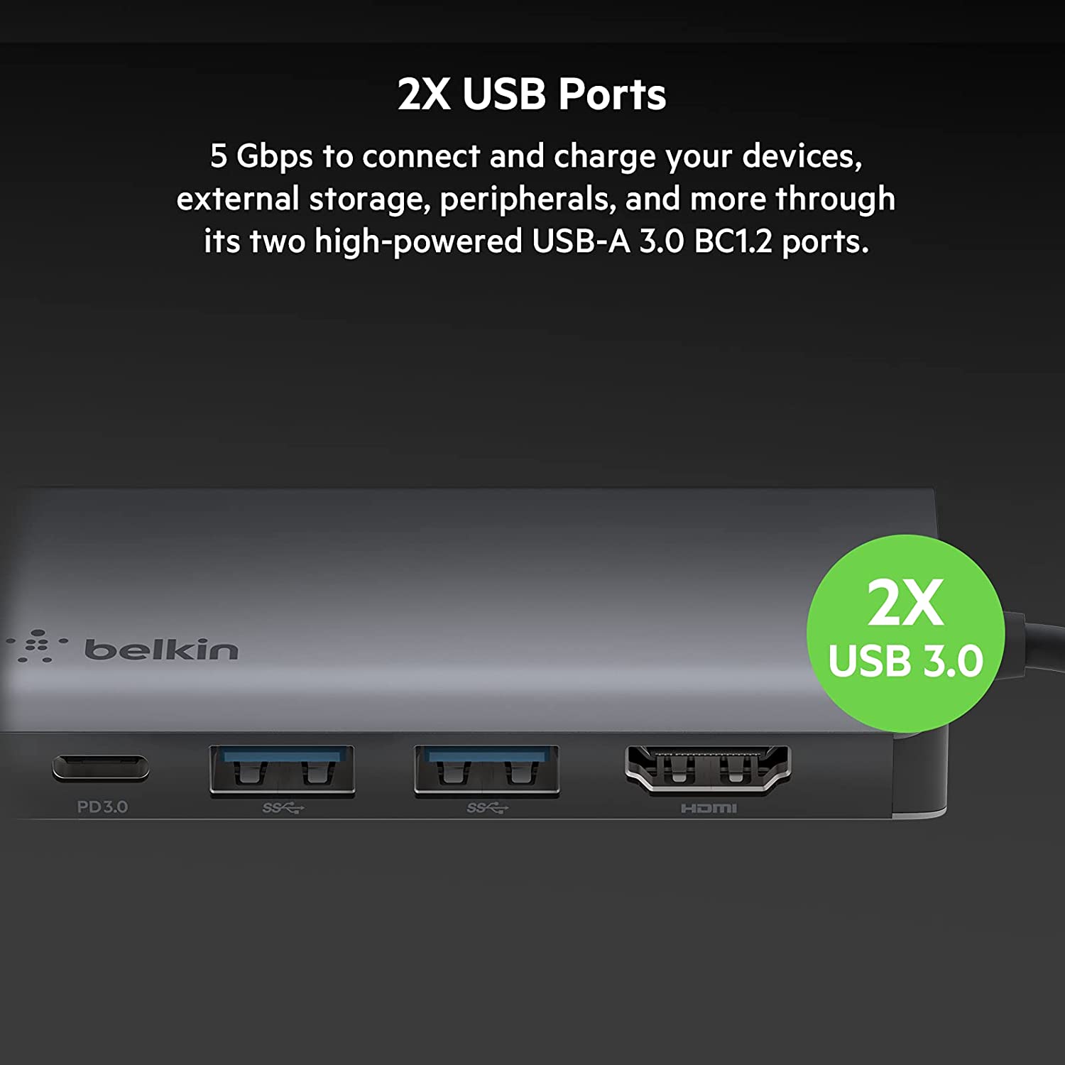 Hub Multimédia Belkin USB-C – Dock Avec Câble Intégré, Compatible Mac/Windows – Occasion