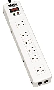 Tripp Lite 6 Right Angle Outlet Surge Protector Power Strip, 15ft Long Cord, Tel/Modem Protection, Metal, RJ11, 75,000 Insurance (TLM626TEL15)