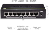 TRENDnet 8-Port GREENnet Gigabit PoE+ Switch, Supports PoE and PoE+ Devices, 61W PoE Budget, 16Gbps Switching Capacity, Data &amp; Power Via Ethernet to PoE Access Points &amp; IP Cameras, Black, TPE-TG82G 61W 8-Port