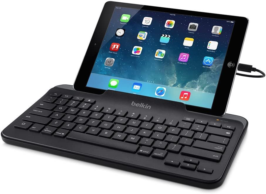 Belkin Apple MFi Certified Wired Tablet Keyboard with Stand and Lightning Connector for iPad Pro, iPad 4th Gen, iPad Air (All Versions), iPad Mini (All Versions), Designed for School and Classroom Wired Lightning with Stand