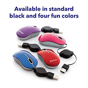 Verbatim Wired Optical Computer Mini USB-A Mouse - Plug &amp; Play Corded Travel Mouse – Purple 98617 PURPLE USB-A