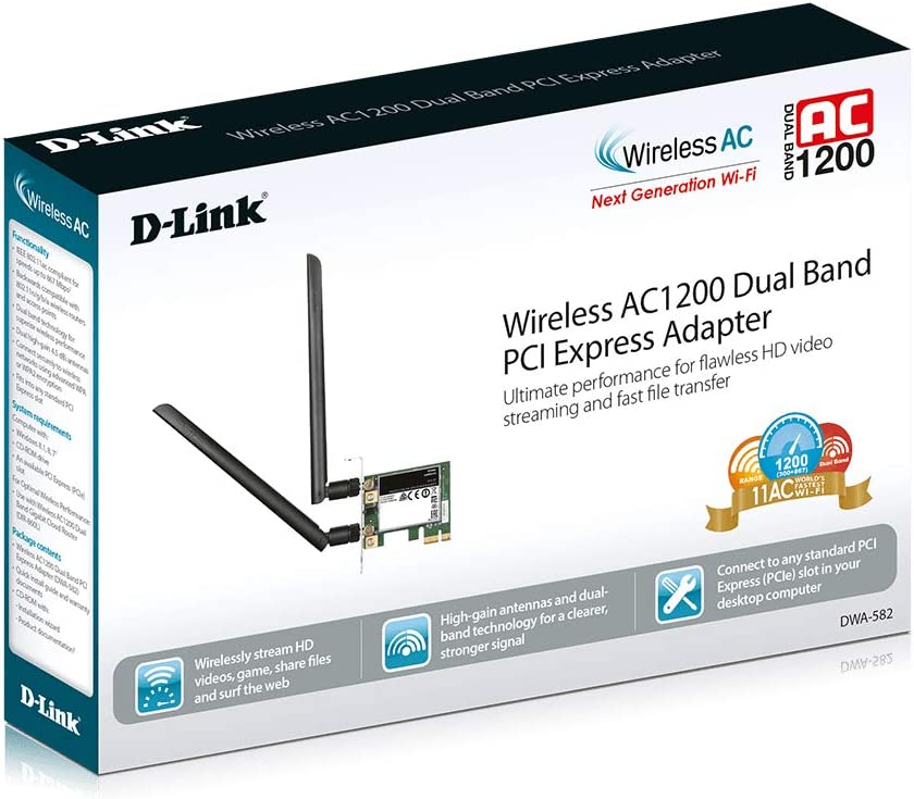 D-Link PCI Express Wireless Adapter Card AC1200 Dual Band Gigabit Ethernet Network Wi-Fi PCIe Desktop (DWA-582)