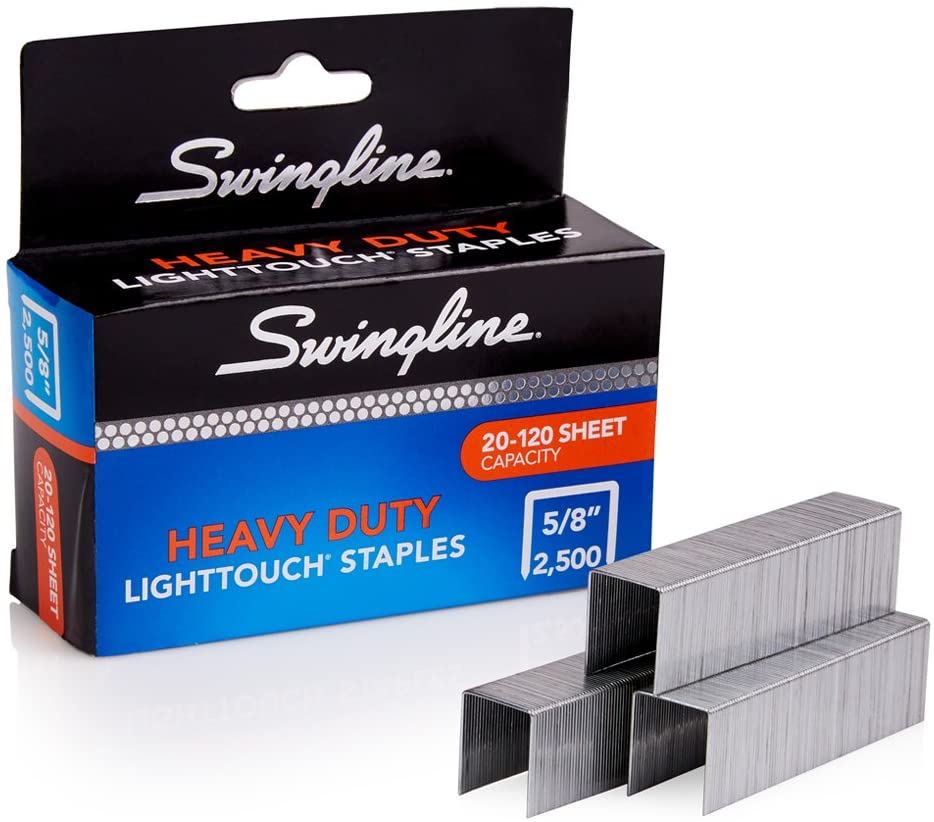 Swingline Staples, Heavy Duty, 5/8" Length, 20-120 Sheet Capacity, 100/Strip, 2500/Box, 1 Pack, Light Touch (90009)