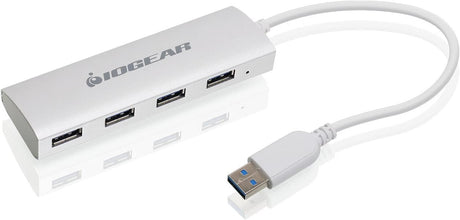 IOGEAR 4 Port USB 3.0 Hub - 1 USB 3.0 In - 4 USB 3.0 Out - 5Gbps Data Transfer Rate - Compatible with Mac and Win - Aluminum Housing - GUH304 Met USB 3.0 4-P Hub