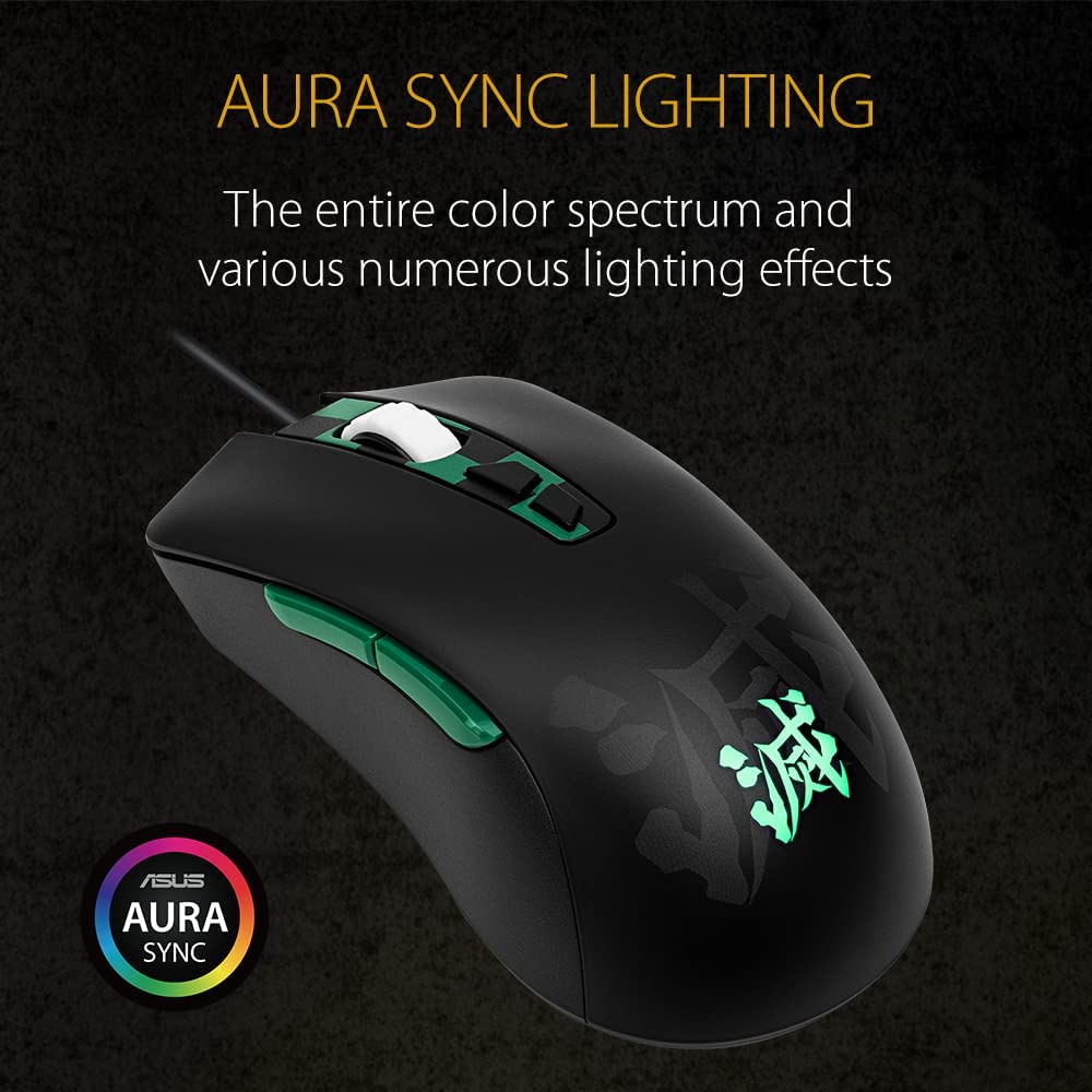 ASUS TUF Gaming Wired Ergonomic Gaming Mouse 7,000 DPI Optical Sensor, 7 Programmable Tactile Buttons, AuraSync RGB Lighting, Lightweight Build, Durable Switches, On-Board Memory, Demon Slayer,TANJIRO