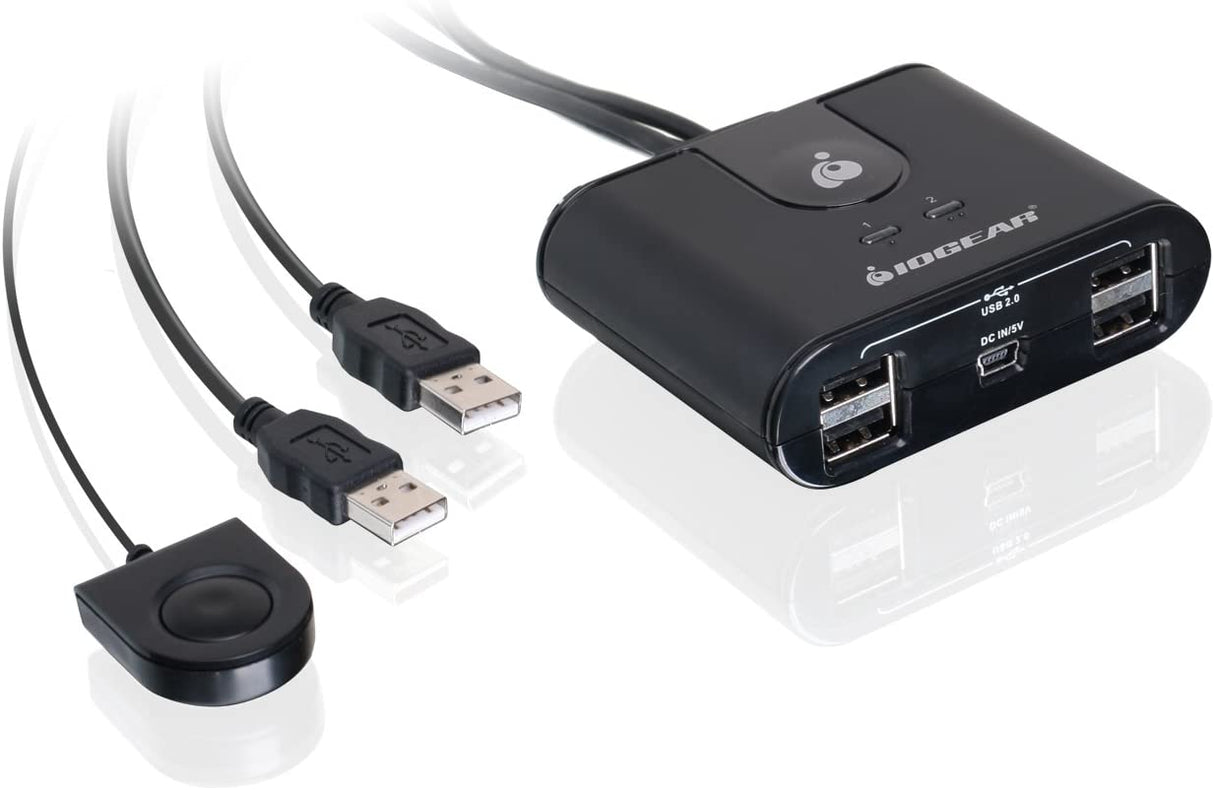 IOGEAR USB 2.0 2x4 Peripheral Switching Hub - 2 PC Share To 4 USB Devices - Up To 480Mbps - Mobile Devices Charging - Mouse/Keyboard - Printer - Scanner - EX HD - LED Indicators w/Remote - GUS402 2x4 USB 2.0