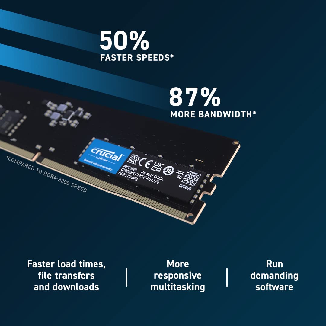 Crucial RAM 32GB Kit (2x16GB) DDR5 4800MHz CL40 Desktop Memory CT2K16G48C40U5 32GB Kit (2x16GB) DDR5 UDIMM