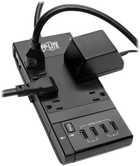 Tripp Lite Surge Protector Power Strip 6-Outlet w/4 USB Charging/Sync Ports, Black, 9.6" x 6.7" x 1.8" (TLP66USBR)