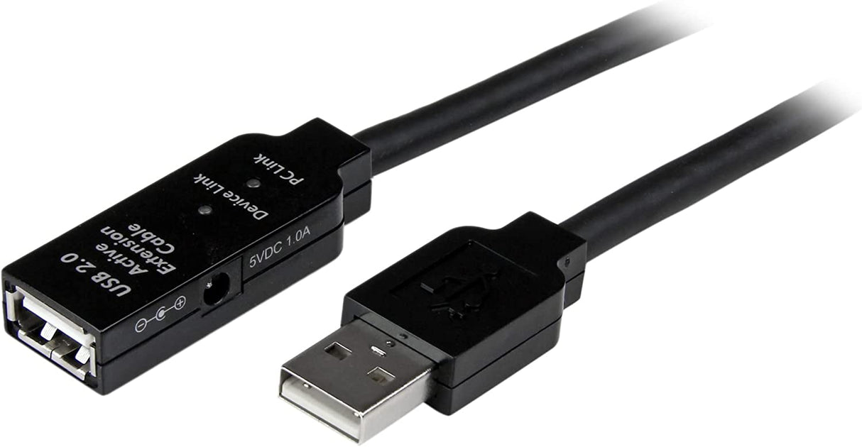 StarTech.com 25m USB 2.0 Active Extension Cable M/F - 25 meter USB A Male to USB A Female USB 2.0 Repeater / Extender Cable - Black - 80ft (USB2AAEXT25M) 82 ft USB 2.0 Cable