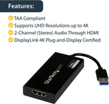 StarTech.com USB 3.0 to HDMI Adapter - 4K 30Hz Ultra HD - DisplayLink Certified - USB Type-A to HDMI Display Adapter Converter for Monitor - External Video &amp; Graphics Card - Mac &amp; Windows (USB32HD4K) USB 3.0 to HDMI 4K (Mac &amp; Win) Adapter