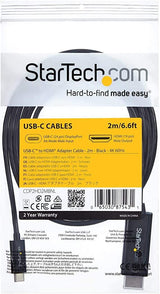 StarTech.com 6ft (2m) USB C to HDMI Cable - 4K 60Hz USB Type C to HDMI 2.0 Video Adapter Cable - Thunderbolt 3 Compatible - Laptop to HDMI Monitor/Display - DP 1.2 Alt Mode HBR2 - Black (CDP2HD2MBNL) 6 ft / 2 m Black