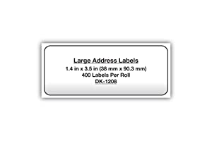 Brother, Die-Cut Large Address Labels, DK-1208, Brother Genuine Labels, Long Lasting Reliability, Die-Cut Large Address Paper Labels, 400 Labels per Roll, (1) Roll per Box 1 Roll