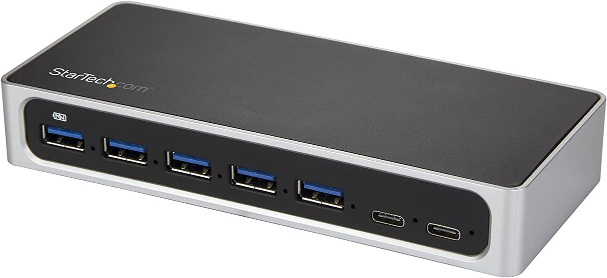 StarTech.com 7 Port USB C Hub with Fast Charge Port - USB-C to 5X USB-A 2X USB-C (USB 3.0 SuperSpeed 5Gbps) - Self Powered USB 3.1 Gen 1 Type-C Hub w/Power Adapter - Desktop/Laptop Hub (HB30C5A2CSC) 0.9"x2.6"x5.9" Black, Silver