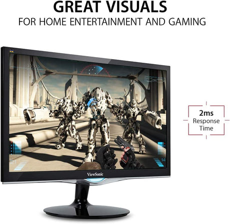 ViewSonic VX2452MH 24 Inch 2ms 60Hz 1080p Gaming Monitor with HDMI DVI and VGA inputs, Black 24-Inch