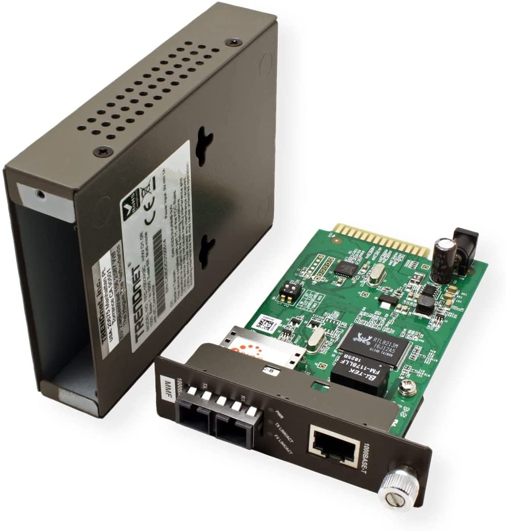 TRENDnet Intelligent 1000Base-T to 1000Base-SX Multi-Mode SC Fiber Media Converter, Up to 550M (1800 ft), Fiber to Ethernet Converter, 2Gbps Switching Capacity, Lifetime Protection, Black, TFC-1000MSC 550 Meters
