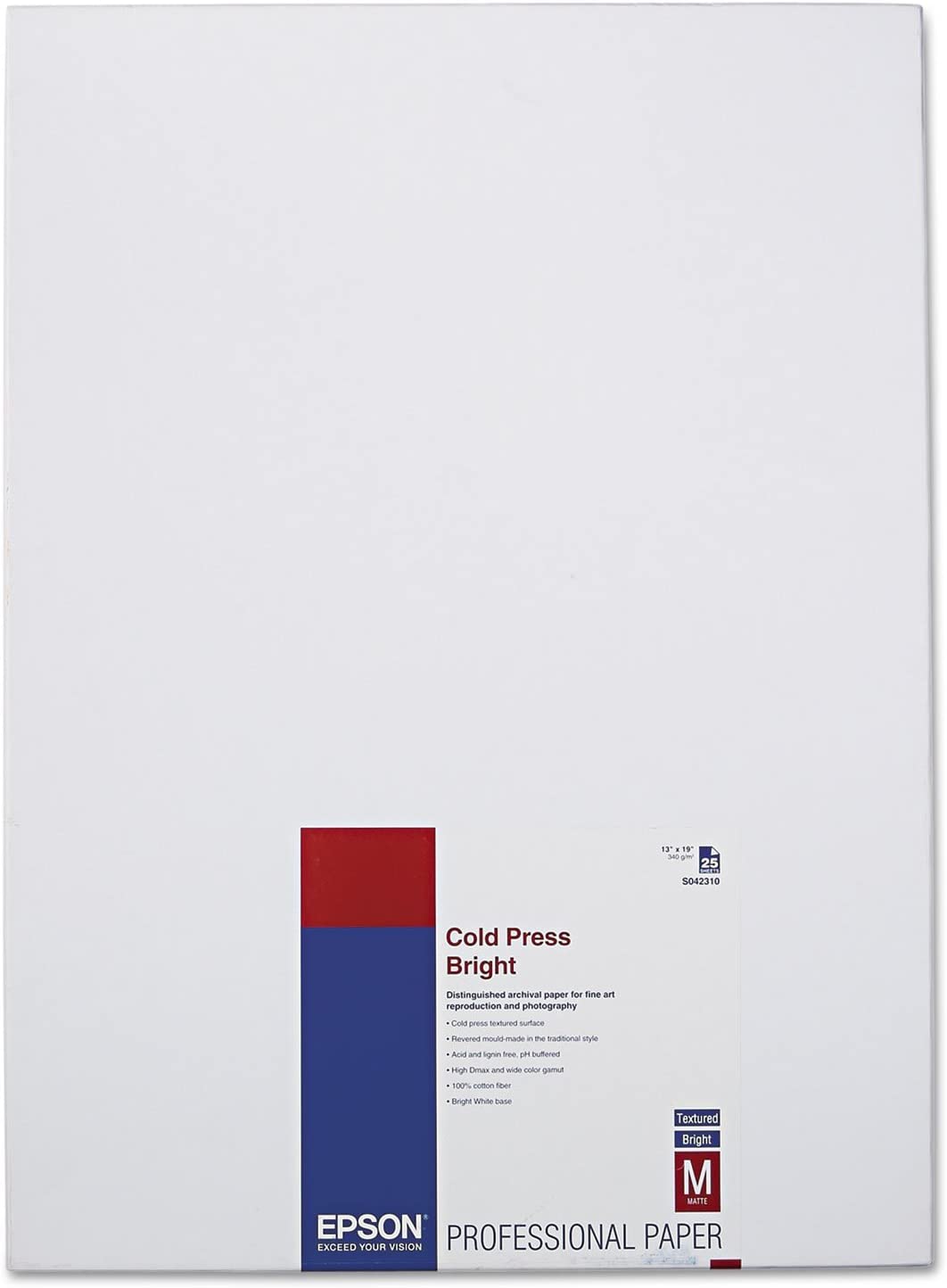 Epson Cold Press Bright Matte Inkjet Photo Paper 13" x 19" 25 Sheets S042310