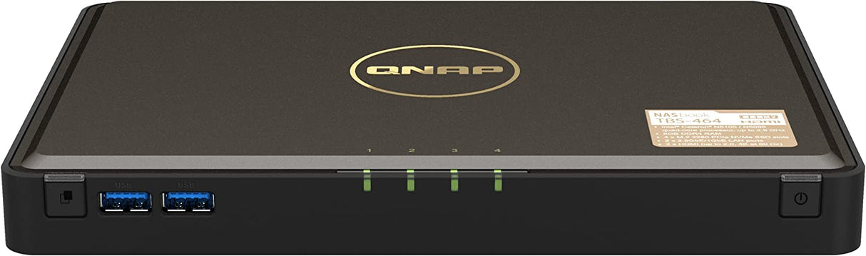 QNAP TBS-464-8G-US 4 Bay M.2 NVMe SSD NASbook Intel Celeron N5105/N5095 4-core CPU, 8GB DDR4 Memory, and 2.5GbE (1G/100M/10M) Network Connectivity (Diskless) M.2 PCIe NVMe 2.5GbE NAS