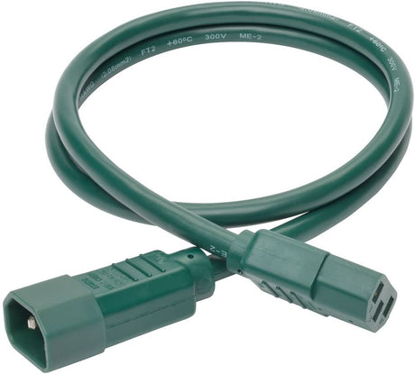 Tripp Lite 3 ft. Heavy Duty Power Extension Cord, C14 to C13, 15A, 14 AWG, Green (P005-003-AGN) Green 3 ft.