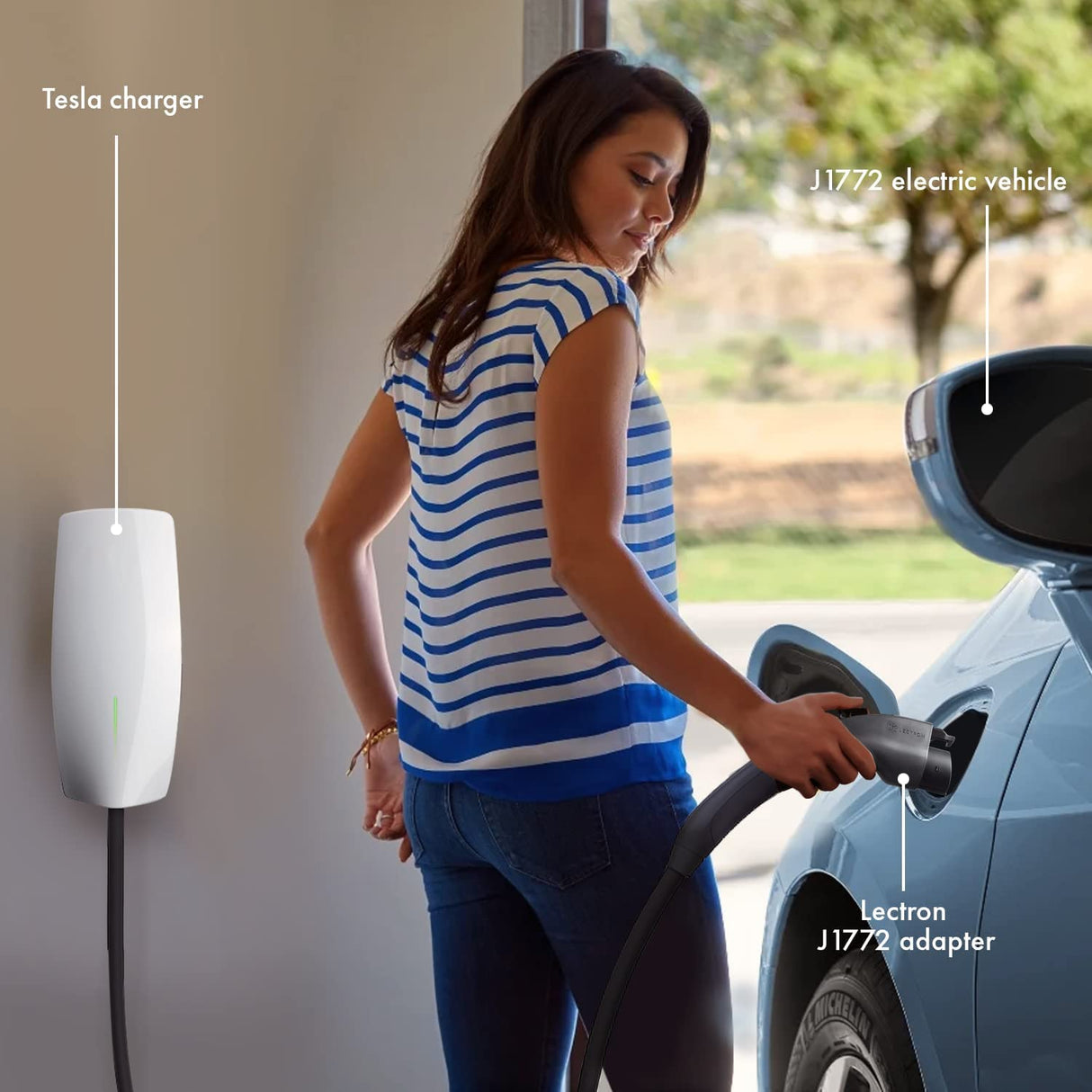 Lectron Tesla to J1772 Charging Adapter, Max 48 Amp &amp; 250V - Compatible with Tesla High Powered Connectors, Destination Chargers, and Mobile Connectors (Black) [Only for J1772 EVs]