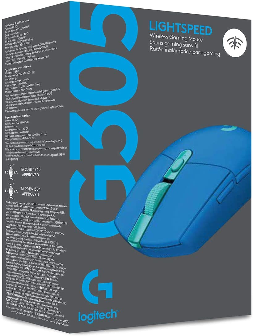 Logitech G305 LIGHTSPEED Wireless Gaming Mouse, Hero 12K Sensor, 12,000  DPI, Lightweight, 6 Programmable Buttons, 250h Battery Life, On-Board  Memory,