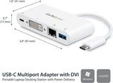 StarTech.com USB C Multiport Adapter - USB-C to DVI-D (Digital) Video Adapter with 60W Power Delivery Passthrough Charging, GbE, USB-A - Portable USB Type-C/Thunderbolt 3 Mini Laptop Dock (DKT30CDVPD) 1x USB-A 3.0 | DVI-D