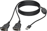 Tripp Lite 6ft 2-Port USB to DB9/ RS 232 Serial Adapter Cable FTDI, COM Retention M/M 6' (U209-006-2) USB-A to 2x DB9 (M/M)