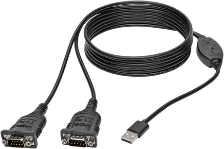 Tripp Lite 6ft 2-Port USB to DB9/ RS 232 Serial Adapter Cable FTDI, COM Retention M/M 6' (U209-006-2) USB-A to 2x DB9 (M/M)