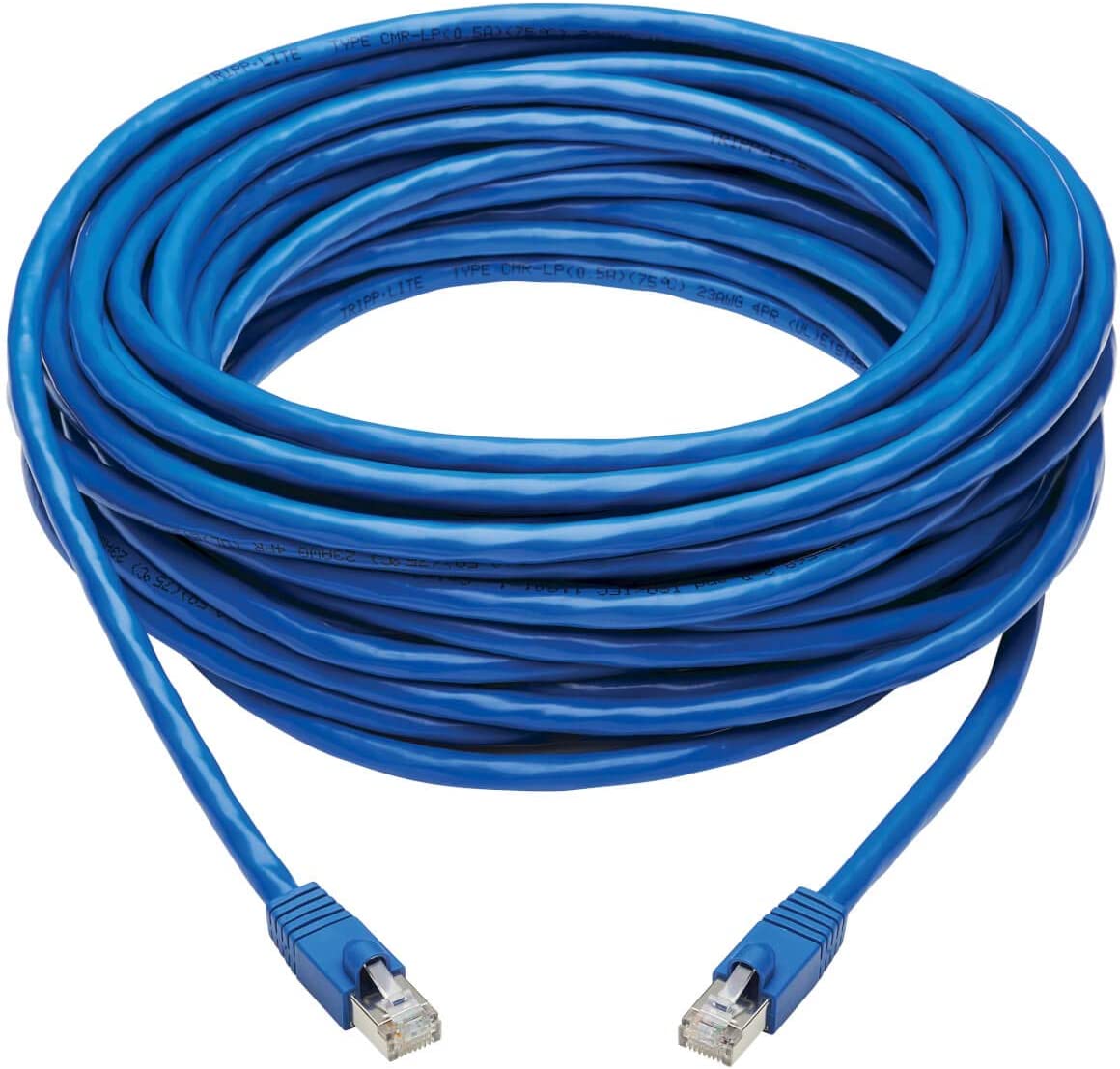 Tripp Lite Cat6a 10G Ethernet Cable, PoE, CMR-LP, Snagless F/UTP Network Patch Cable (RJ45 M/M), Blue, 50 ft. (N261P-050-BL)