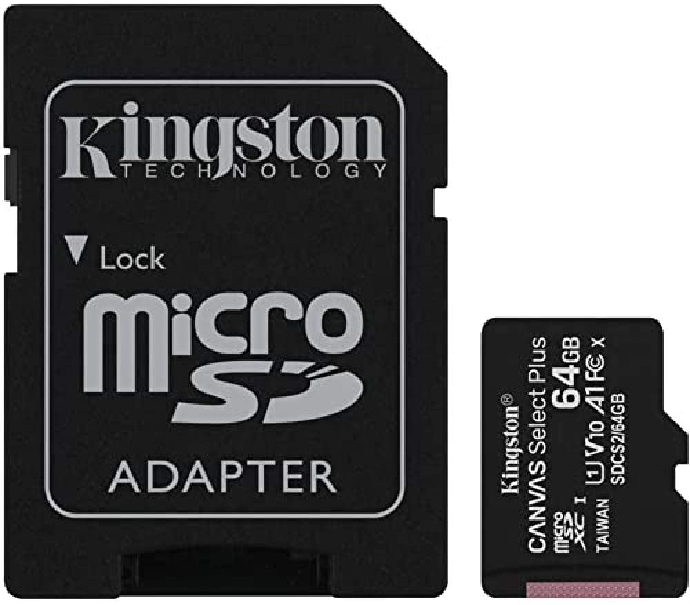 Kingston 64GB microSDXC Canvas Select Plus 100MB/s Read A1 Class 10 UHS-I Memory Card + Adapter (SDCS2/64GB) microSD Card 64GB Fast (Up to 100 MB/s) Single
