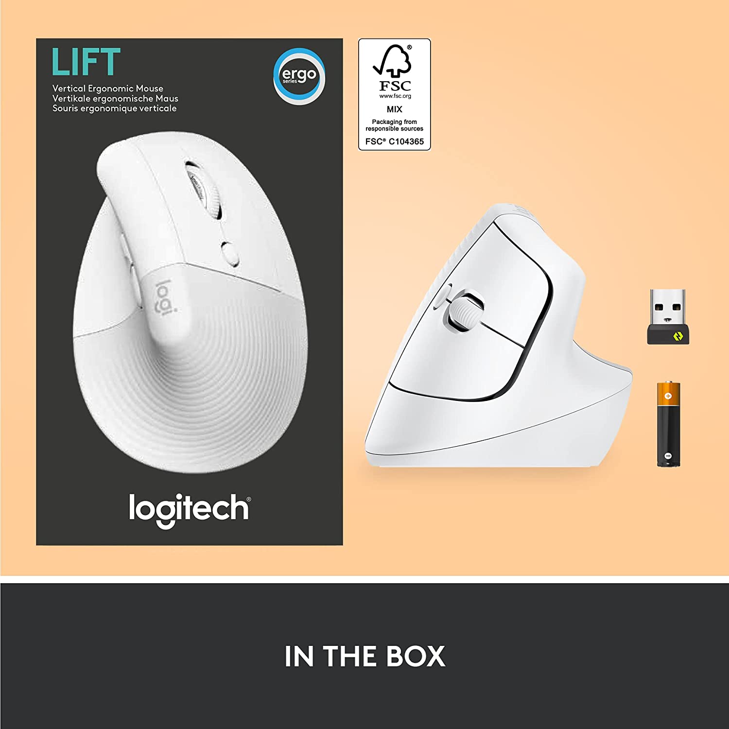 Logitech Lift Vertical Ergonomic Mouse, Wireless, Bluetooth or