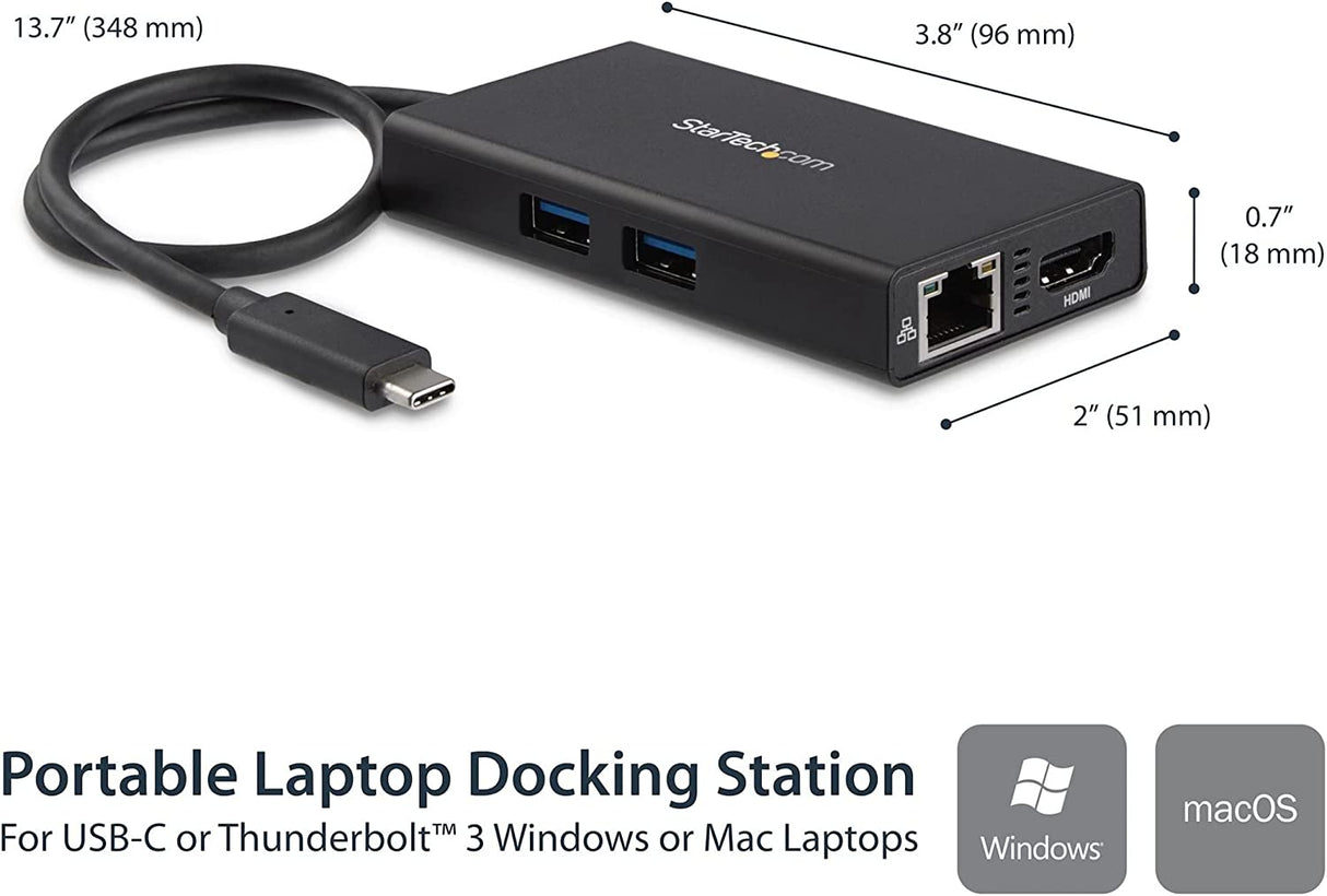 StarTech.com USB-C Multiport Adapter - USB-C Travel Docking Station with 4K HDMI - 60W Power Delivery Pass-Through, GbE, 2pt USB-A 3.0 Hub - Portable Mini USB Type-C Dock for Laptop (DKT30CHPD) Black 2x USB-A 3.0 | GbE