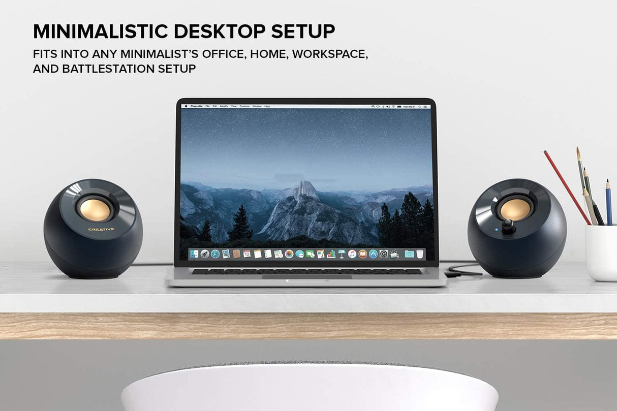 Creative Pebble V2 - Minimalistic 2.0 USB-C Powered Desktop Speakers, 3.5 mm AUX-in, Up to 8W RMS Power for Computers and Laptops, Type-A Adapter Included and Extended Cable (Black) 2.0 USB-C Speaker (Black)
