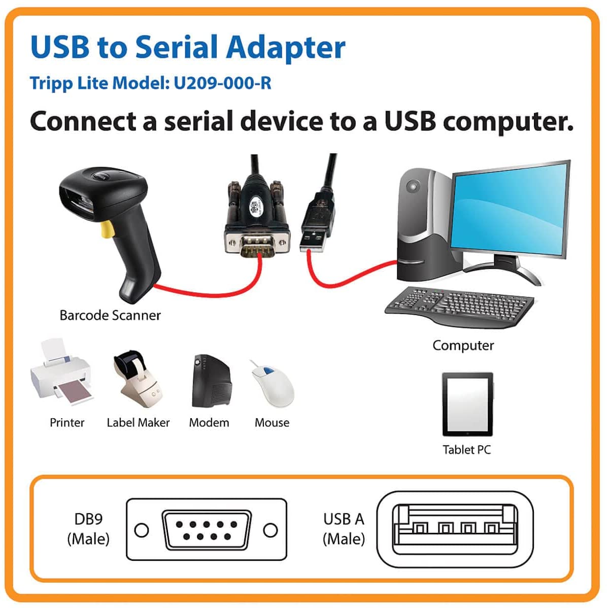 Tripp Lite 5ft USB to Serial Adapter Cable (USB-A to DB9 M/M)(U209-000-R)