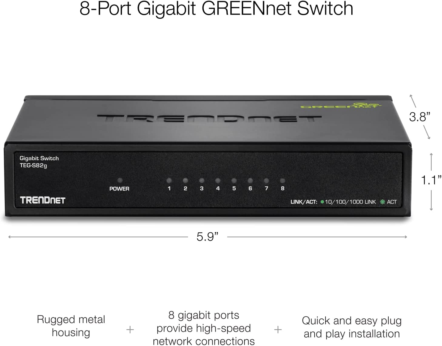 TRENDnet 8-Port Gigabit GREENnet Switch, Ethernet Network Switch