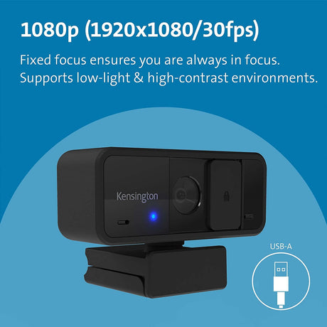 Kensington W1050 1080p Fixed Focus Wide Angle Webcam for Video Conference, Dual Stereo Mic, Software Control, Privacy Cover, Works with Microsoft Teams, Google Meet, Zoom and More (K80250WW)