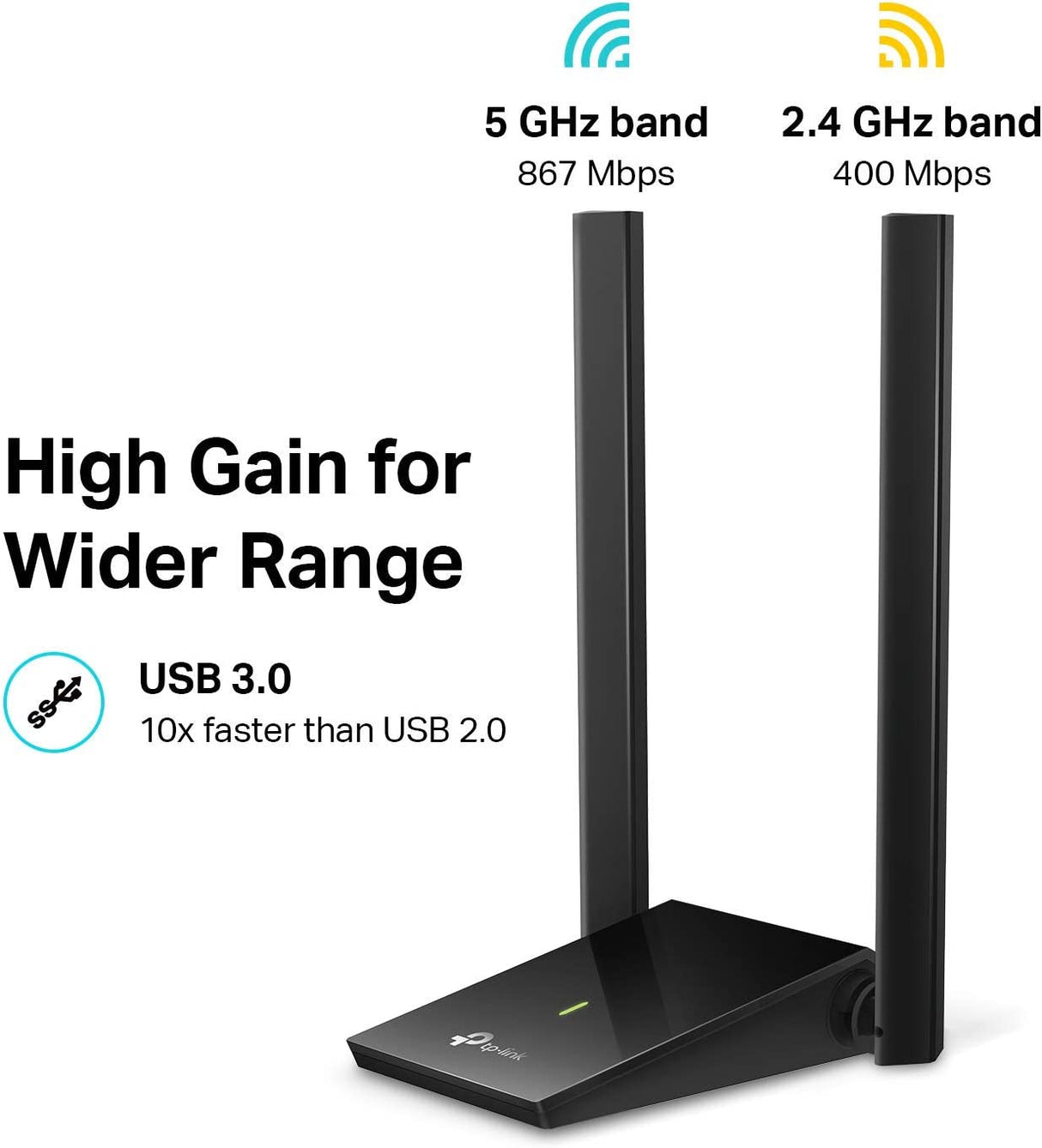 TP-Link USB WiFi Adapter, AC1300Mbps Dual Band 5dBi High Gain Antenna 2.4GHz/ 5GHz Wireless Network Adapter for Desktop PC (Archer T4U Plus)- Supports Windows 11/10/8.1/8/7, Mac OS 10.9 - 10.14 AC1300 Dual Band