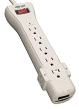 Tripp Lite 7 Outlet Surge Protector Power Strip, 6ft Cord, Right-Angle Plug, Fax/Modem Protection, RJ11, $50,000 INSURANCE (SUPER6TEL),PUTTY 6ft Cord + TEL Power Strip